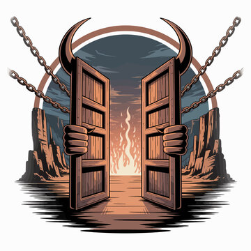 Wooden doors with bull horns.