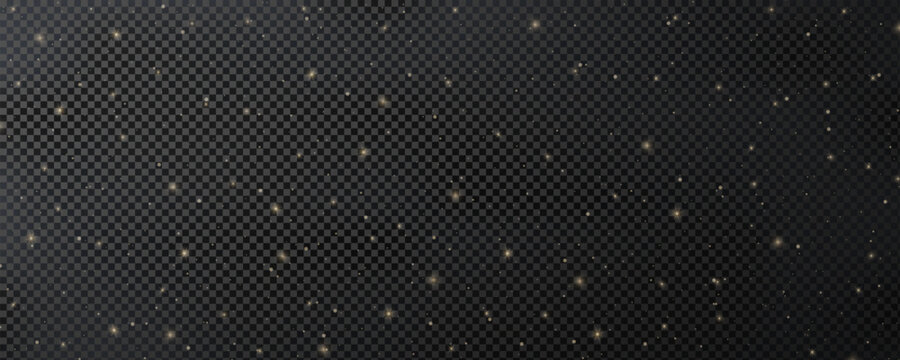 Black night starry sky with clouds isolated on transparent background. Realistic glowing space abstract. Vector illustration