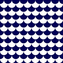 Navy blue and white fish scale seamless pattern. Bold scallop geometric background for fabric, wallpaper, wrapping paper, and vector textile design. © MDC
