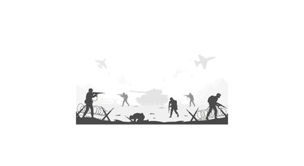 Fototapeta premium Silhouettes of workers engaging in various manual labor tasks outdoors.