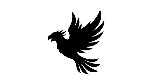 Silhouette of a Mythical Phoenix Bird in Flight Pose.