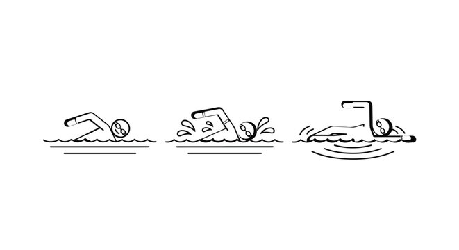 Illustrated progression of a swimmer getting exhausted in water.