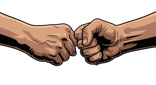 Two fists touching in a symbol of unity or conflict isolated on transparent background, Vector