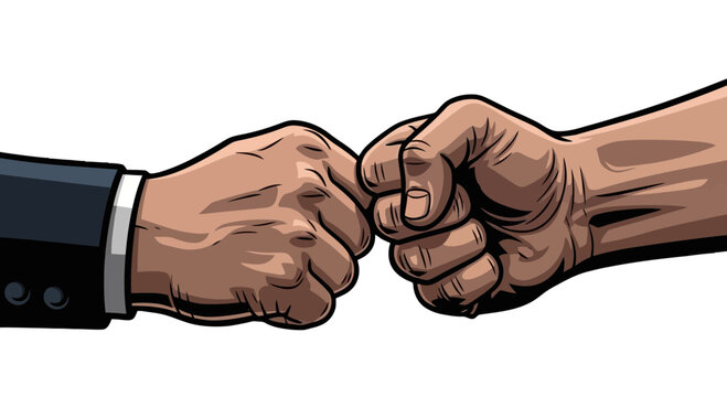 Two fists touching in a gesture of agreement or solidarity isolated on transparent background, Vector
