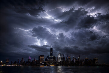 Obraz premium Thunderstorm Over City Skyline