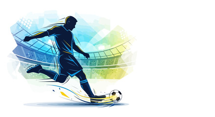 Fototapeta premium Soccer player kicking ball in stadium with dynamic motion and colorful background