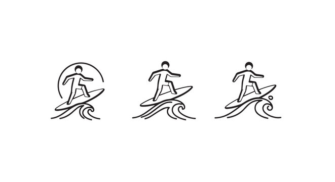 Minimalist Line Art of Surfers Riding Waves Creatively Illustrated.