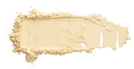 Naklejka premium Sample of face powder isolated on white, top view