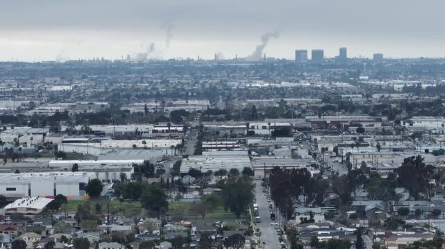 Suburb and Industry of Compton California Drone Aerial Footage