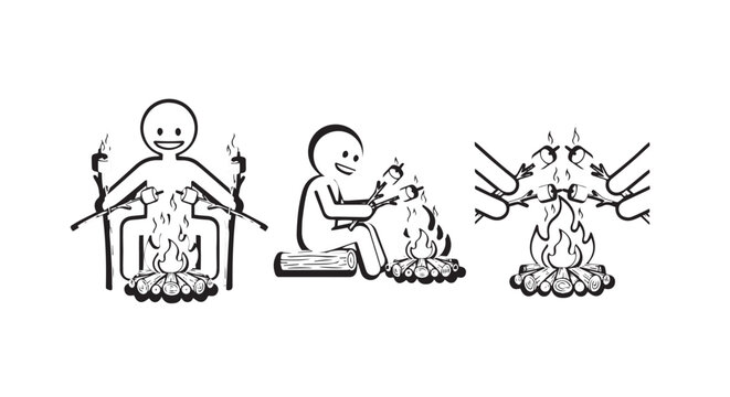 Illustrations of People Struggling With Campfire Scenarios.