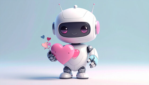 Cute Robot Holding Heart
