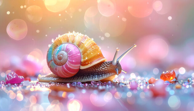 Cute Snail on Glitter Surface
