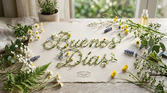 Floral Arrangement with Spanish Greeting on Rustic Table