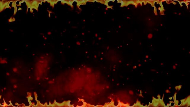 Burning Fire Frame Animation. Realistic Orange Flames and Red Glowing Sparks Overlay
