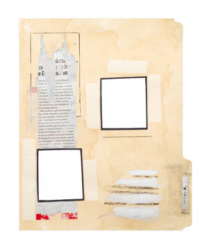 rustic manila folder frame collage. aged case files folder textures. png isolated on transparent background