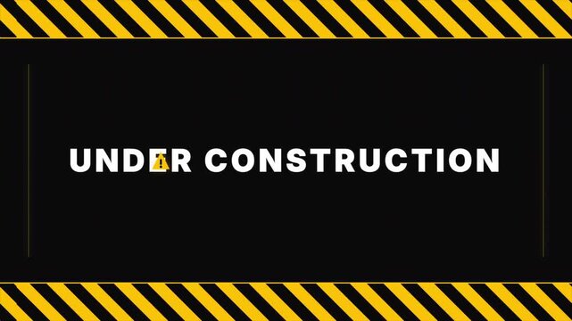 Under Construction Text Animation with Hazard Warning Stripes, Site Maintenance, Work in Progress Background, Industrial Caution Sign, Web Update Loop, Safety Zone 4k video