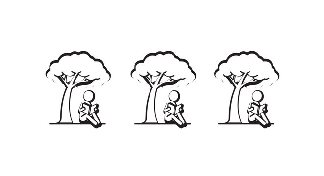 Illustrated progression of person reading under a tree.