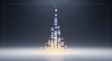 Obraz premium Ascending Cubes Digital Growth Concept Artificial Intelligence Rising Tech Innovation Future Connection Network Light Burst Data Flow Neural Network Advancement Futuristic