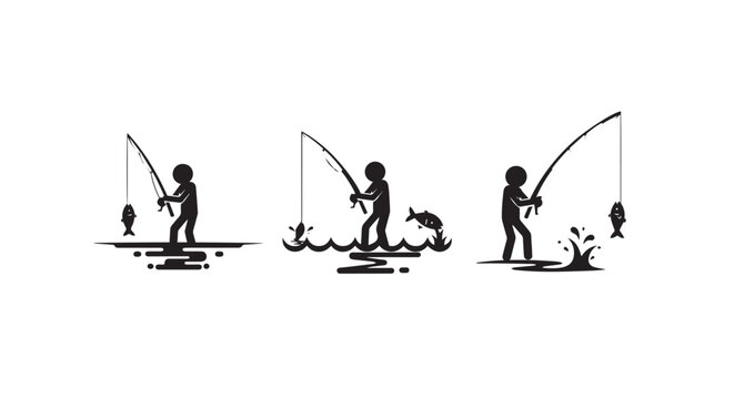 Three stages of a child learning to fish patiently.