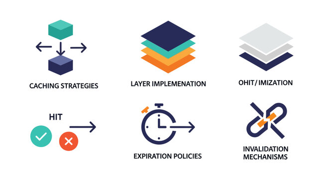 Data Caching, Layer Implementation, Optimization, Expiration, and Invalidations Icons
