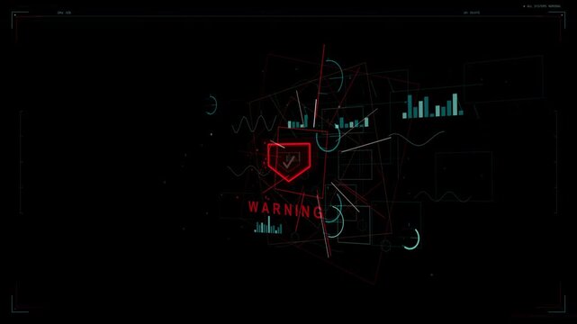 Faint red glow starting central hex emerging WARNING appearing teal bars rising signaling alert