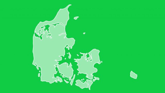 Denmark map glow trace outline animation green background