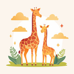 Obraz premium Mother and Baby Giraffe Illustration