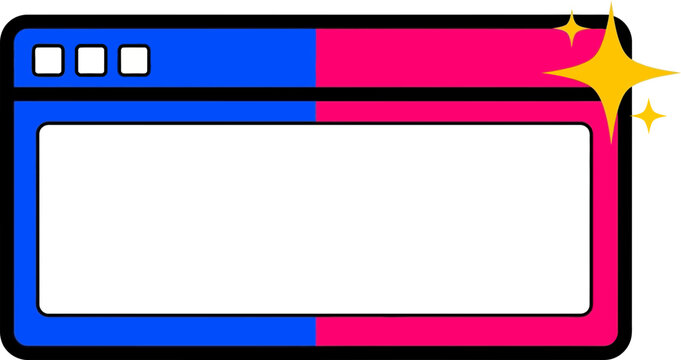 A playful Y2K browser window with a flat vector interface and retro UI elements on a colorful screen