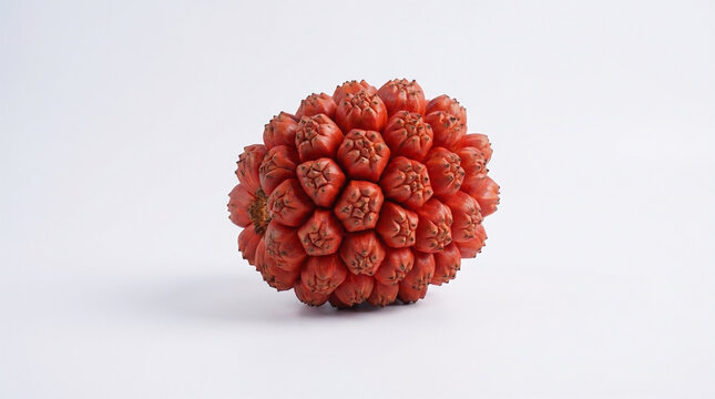 Vibrant Ripe Red Pandanus Tectorius Fruit, also known as Hala or Screw Pine Fruit, Isolated on a Clean White Background