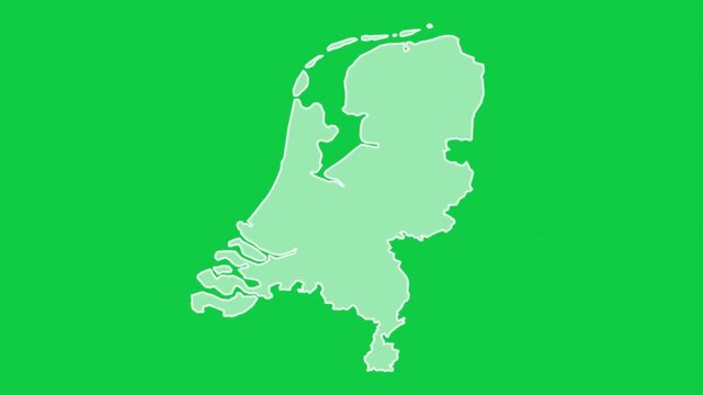 Netherlands map glow trace outline animation green background