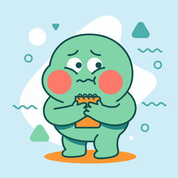 Cute chubby green monster holding a notepad.