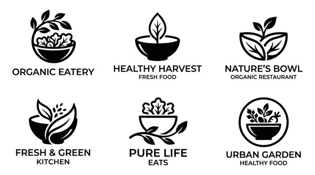 Healthy food and organic logo designs.