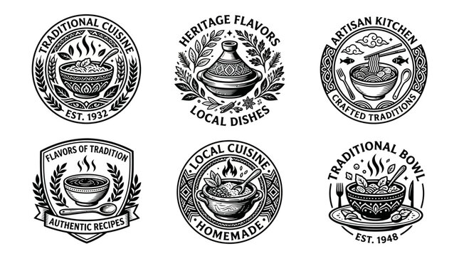 Black and white food logos collection.
