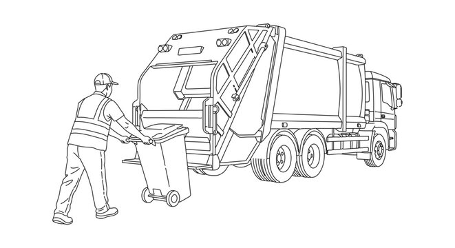 Garbage truck, waste collection, sanitation worker, recycling vector