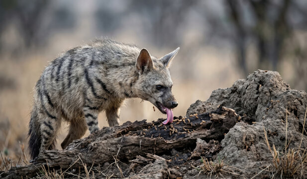 Aardwolf (Proteles cristata) Feeding at Termite Mound