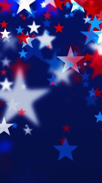 Confetti stars in America's Independence Day colors red white and blue. USA backgrounds with star shapes for American celebrations 4th of July, Memorial Day Veteran's Day or patriotic US holidays.