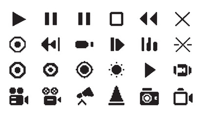 Pixel art video player icons for retro gaming and digital media interfaces. © MDABDUR