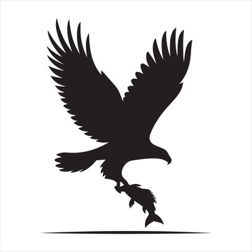 Eagle catching fish from water vector silhouette line art concept logo design idea illustration
