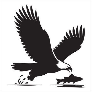 Eagle catching fish from water vector silhouette line art concept logo design idea illustration
