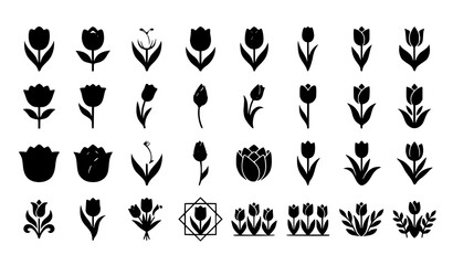 Obraz premium Tulip icon vector illustration set isolated on white background EPS 10 floral design