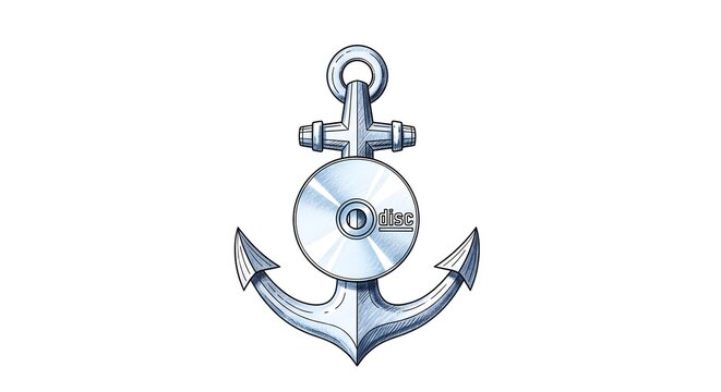 Vintage Silver Anchor Combined With Compact Disc Design.