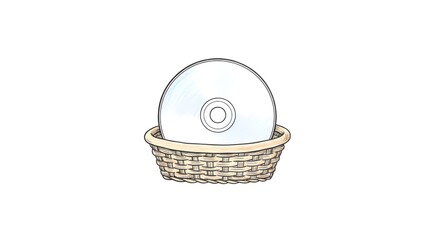 Obraz premium Compact Disc Resting Inside Woven Basket Illustration.