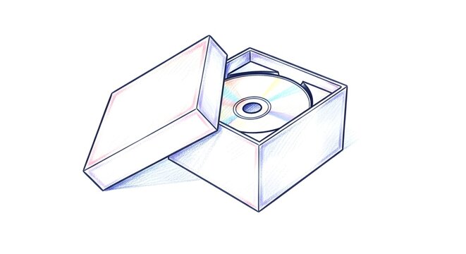 Open Cardboard Box With Compact Disc Inside Illustration.