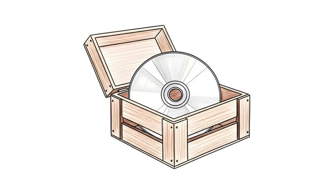Open Wooden Box With Compact Disc Inside Isolated.