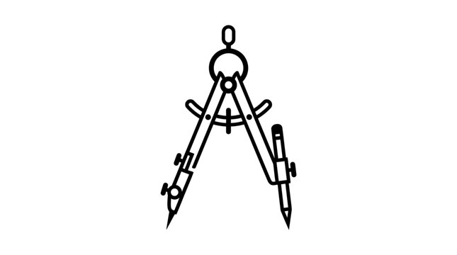 Black and white technical compass drafting tool illustration.