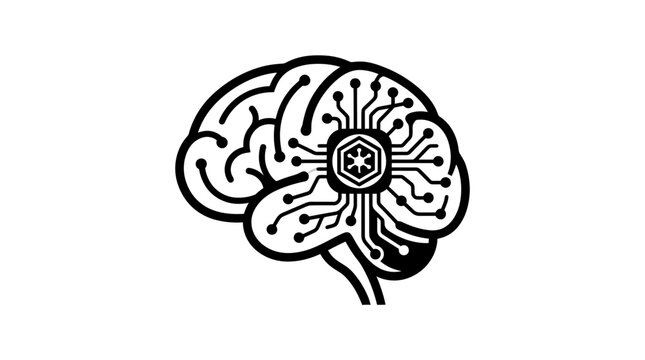 Detailed black and white brain with intricate floral design.