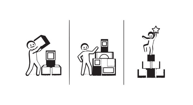 Illustrations of Teamwork and Progressive Success Stages.