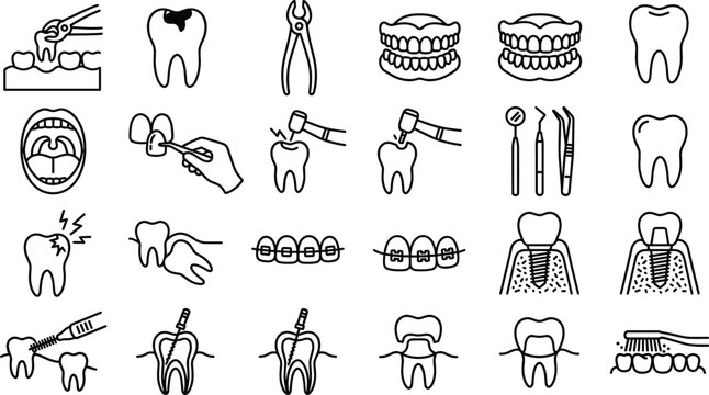 Set of Dental Treatment Icons for Dentistry Clinic.