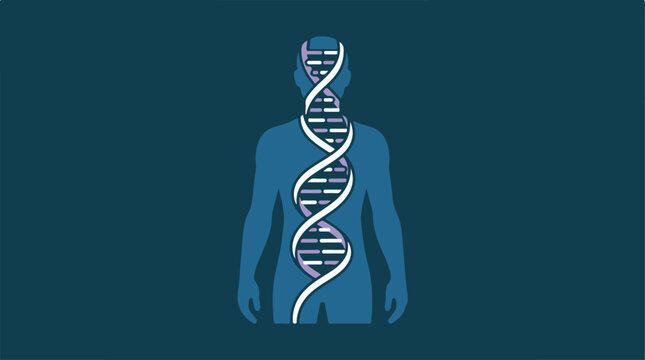 Human body silhouette with a glowing DNA double helix structure inside.