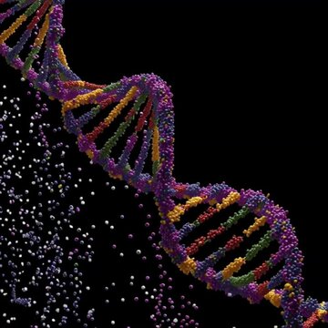A long DNA strand cut along nucleic acid pairs into short exons
